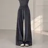 Pantalones de Pierna Ancha para Niña de Otoño e Invierno Sueltos Caídos de Cintura Alta Casuales Pantalones Deportivos Grises de Talla Mediana y Grande para Niños de Largo Completo