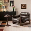 Sofá individual cuidadosamente seleccionado para sala de estar, estilo de mediados de siglo, sofá perezoso de ocio para balcón, sillón retro de madera maciza reclinable de la isla Jersey
