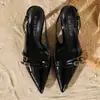 Nuevos Zapatos de Tacón de Aguja Elegantes Casuales de Charol con Punta Fina y Tira Trasera Baja, Zapatos de Tacón Alto Versátiles