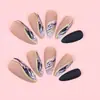 Unhas de Comprimento Médio em Formato de Amêndoa, Novas Linhas Gradientes Marrom Lago, Estilo Outono e Inverno, Efeito Iluminador, Unhas Postiças Estilo Ins Europeu e Americano