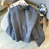 Suéter jacket verde súper elegante con doble cremallera para mujer, nuevo cárdigan corto de punto de cuello redondo para otoño e invierno