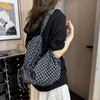 Bolso de Mujer Estilo Coreano Estilo Perezoso Cuadros Azules Retro Bolso de Lona con Cordón Versátil Ropa de Trabajo Gran Capacidad Bandolera Tipo Dumpling