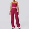 Novo Conjunto de Yoga Duas Peças Cross-Border Cor Sólida Escovada Costas Bonitas Apertado Respirável Perna Larga Esportivo Corrida Fitness