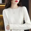 Suéter 100% Lã Pura para Mulheres, Novo Estilo Outono e Inverno, Cor Sólida, Suéter de Tricô Simples Pulôver, Top Base Soltinho, Versátil