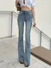 Jeans Ajustados Elásticos de Piel Picante Micro-Acampanados para Mujer Otoño Nuevo Diseño Versátil de Cintura Alta Adelgazantes Acampanados Largos de Moda
