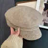 Boina Octogonal de Lana Tejida Estilo Retro Japonés para Mujer, Circunferencia de Cabeza Grande, Hace que la Cara Parezca Más Pequeña, Sombrero Artístico Versátil de Pintor de Nubes