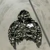 Chamarra corta con capucha y cierre estilo callejero camuflajeada, abrigo sudadera holgado extragrande con retazos blancos