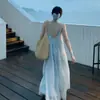 Mundo Suave y Gracioso: Vestido plisado de Tencel con tirantes, Elegante vestido de hadas, Vestido de tirantes para vacaciones en la playa, Nuevo de gasa