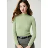 Suéter 100% Cachemir Puro para Mujer Otoño Invierno Estilo Nuevo Color Sólido Canalé Cuello Medio Alto Jersey de Punto Manga Larga