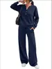 Moda Feminina Cruzada Europeia e Americana Outono e Inverno 2026 Novo Conjunto Casual Esportivo de Duas Peças: Blusa Solta de Manga Longa e Calça de Barra Larga