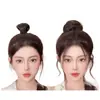 Peluca de Moño Bajo para Mujer, Coleta de Cabello Real, Moño de Estilo Antiguo Hanfu, Fabricante de Moños Perezosos, Cabello Rizado y Voluminoso