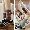 Calcetines de Algodón de Media Pantorrilla para Mujer, Estilo Coreano Universitario, Sueltos, Bordados, con Dibujos de Animales Lindos, con Borde de Encaje, para Otoño e Invierno