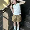 [Nuevo Estilo de Verano] 2026 Nuevo Traje de Verano para Niñas Estilo Coreano Casual Cuello Polo Chaleco Blanco Pantalones Cortos Sueltos