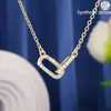 Collar Doble Ovalado Colgante de Doble Anillo Entrelazado con Diamantes Lujo Ligero Gama Alta Europeo y Americano Amazon Nueva Venta Directa de Fábrica