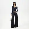 Pantalones de corte acampanado holgados de cintura baja, estilo retro americano 2026, con caída fluida, versátiles para otoño e invierno, con diseño de cintura irregular.