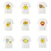 Seda de Leche Forma de Nariz Colección de Pollitos Lindo Rilakkuma y Estampado de Pollito Camiseta Blanca Holgada Cuello Redondo Atuendo de Pareja