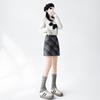 Falda de Lana a Cuadros para Mujer Primavera y Otoño 2025 Cintura Alta Efecto Adelgazante Falda de Cadera Línea A Falda Corta Retro a Cuadros Contrastantes