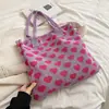 Bolsa Tote Grande em Formato de Coração Atacado Versátil Feminina Design Color-Blocking Transfronteiriça Colorida Bolsa de Ombro Tricotada