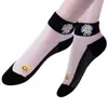 Calcetines Finos de Mujer para Primavera y Verano, Calcetines de Verano Pequeños de Margaritas de Seda de Hielo, Calcetines Bajos de Cristal para Mujer, Calcetines Cortos de Seda de Vidrio Anti-enganches