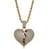 Collar con colgante de corazón roto estilo hip-hop europeo y americano, cobre incrustado con circonita, marca de tendencia unisex para parejas, corazón agrietado personalizado, venta al por mayor