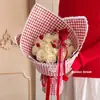 Papel de Presente Shangjin Xadrez Retrô com Laço e Estampa de Gatinho, Papel de Presente Buquê de Flores, Papel de Presente Xadrez Vermelho e Branco com Flores