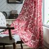 Cortina Terminada Estilo Barroco Rojo Cortina de Cocina para Ventana Pequeña Algodón y Lino Estampado Sala de Estar Semicubierta Ventana Mirador