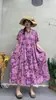 Verão Novo Estilo Artístico Retrô Algodão e Linho Gola Redonda Manga Curta Vestido Solto Tamanho Grande Emagrecedor Patchwork Saia Longa Roupa Feminina