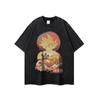 Camiseta de manga larga con estampado de dibujos animados de High Street de estilo americano, estilo antiguo, para hombre y mujer, marca de moda nacional, estilo hip hop, parte superior lavada de otoño