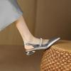 Nuevas Sandalias de Una Tira Cerradas Estilo Francés para Mujer, Novedad Verano 2026 Moda Punta Fina Tacón Bajo Grueso Sin Espalda