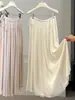 Falda Plisada Larga para Mujer con Cintura Elástica y Cordón, Color Sólido de Verano, Adelgazante, con Caída, Versátil, Casual, Elegante, de Corte A