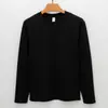 Camiseta de lujo de algodón de Xinjiang de 215 g, color sólido de Lyocell y algodón mercerizado, cuello redondo sin arrugas, camiseta básica versátil de manga larga para hombre