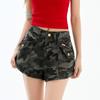 Shorts de mezclilla de camuflaje americano para mujer 2025 Verano Nuevo Cintura alta Carácter A Combinación con todo Pierna Larga Para usar encima Pantalones cortos