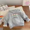 Moletom com capuz forrado de fleece infantil, estilo cartoon de inverno, design unissex moderno, bolsos grandes, peça de cima e agasalho da moda para bebês e crianças pequenas