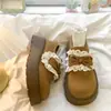 Sandalias Birkenstock súper lindas con lazo ribeteado de encaje para mujer, nueva colección de primavera 2026, con suela de plataforma, mocasines retro