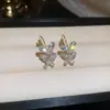 Brincos de Borboleta Dupla Brilhantes de Verão, Brincos Elegantes e de Alta Qualidade, Brincos Exquisitos de Luxo Leve Estilo Francês