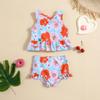 Fato Transfronteiriço para Meninas e Bebês Meninas Fato de Banho Dividido com Estampa Floral Fofa