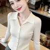 Cárdigan de punto de manga larga a la moda con cuello tipo polo estilo coreano para mujer, nueva colección otoño/invierno 2026, top entallador con botones