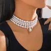 Collar de Múltiples Capas con Hebilla de Moda Transfronteriza Europea y Americana, Perlas de Imitación, Cadena para Clavícula de Cuentas de Alto Gama Estilo Lujo Ligero para Mujeres