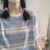 2024 nueva camiseta interior de primavera y verano holgada estilo chica hot occidental a rayas manga corta top bordado para mujer