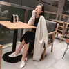 Otoño e Invierno 2021 Nueva Ropa de Punto para Mujer Abrigo Largo Elegante Color Sólido Chal Exterior Cárdigan de Punto Tendencia para Mujer