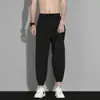 Pantalones de Hielo de Seda Finos de Verano para Hombre, Corte Holgado, Secado Rápido, Estilo Jogger, Pantalones Largos Casuales Versátiles de Moda Negros