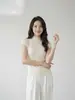 Lavable a máquinaHilo Yangzi alemán Lana Merino Cuello redondo Sin mangas Versátil Top de punto para mujer