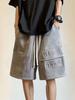 Pantalones cortos de gamuza gruesa para hombre, de verano, de marca moderna, holgados, de talla grande, estilo urbano americano, con costuras, deportivos e informales.