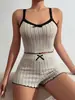 Pijamas Nuevos Elásticos Estilo Europeo y Americano para Mujer Sexy Encaje Tirantes Shorts Algodón Imitación Rasguño Hoyo Transfronterizo Hogar