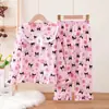 Pijama para Niña Primavera y Otoño Dulce Cuello de Muñeca Encaje de Princesa Dibujos Animados Niña Pequeña Conjunto de Manga Larga Ropa para el Hogar para Bebé