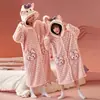 Camisola Feminina Outono e Inverno Espessada com Forro de Lã Coral Fleece Longa Pijama Infantil Camisola de Menina 2024 Flanela Roupas de Casa