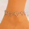Tornozeleira simples de amor transfronteiriço temperamento de personalidade feminina entrelaçada oca em forma de coração tornozeleira joia de pé de praia atacado