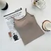 Camisola de color sólido para otoño e invierno con tirantes finos de tela cepillada, espalda hermosa y copas incorporadas, chaleco cálido push-up de copa fija para mujer