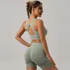 Conjunto Nuevo Estilo Europeo y Americano de Sujetador Deportivo sin Costuras para Mujer, Chaleco Deportivo Antishock para Correr, Yoga, Fitness con Almohadillas en el Pecho y Conjunto de Shorts