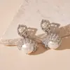 Brincos de Pérola em Malha com Cristais Metálicos, Estilo Europeu e Americano, Modernos, de Nicho, Brincos de Luxo para Mulheres